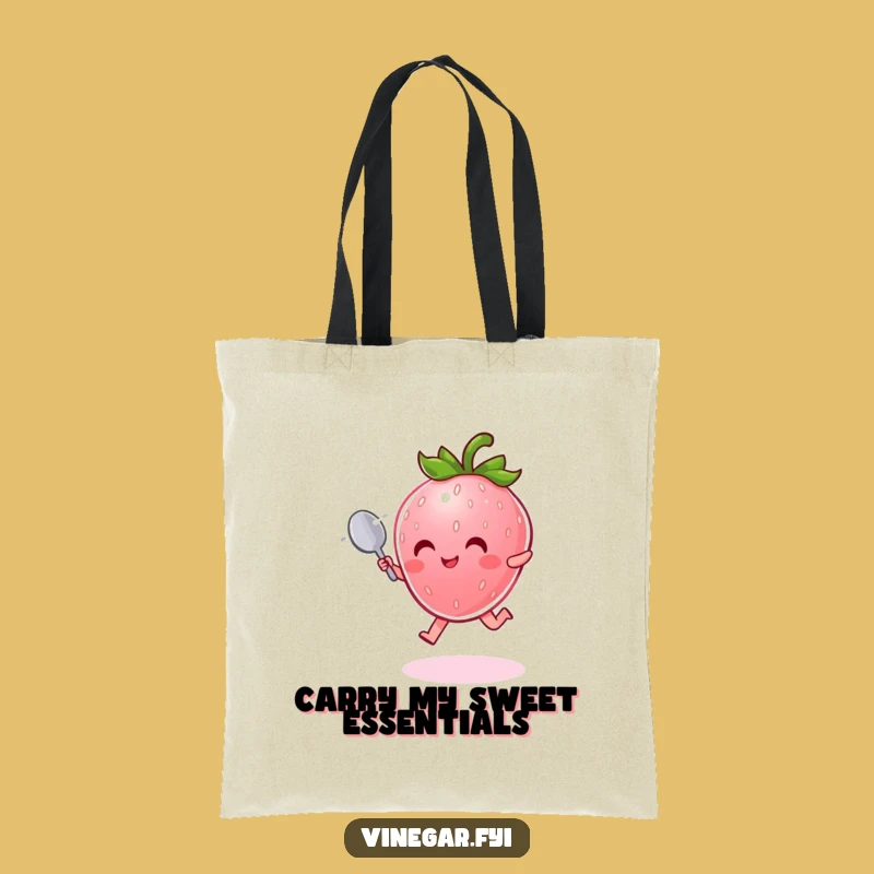 Funny Strawberry Tote Bag: Joyful Pink Character Leaping, Practical & Funny Gift