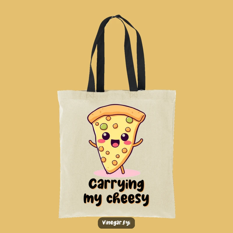 Funny Kawaii Pizza Tote Bag - Hilarious Cheesy Carryall
