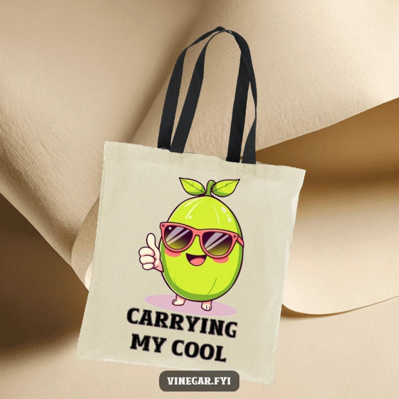 Funny Kawaii lime, wearing cool sunglasses and giving a strong thumbs up, on this durable and funny tote bag. Citrus cool carryall.