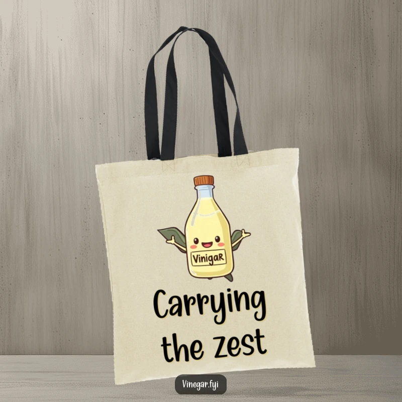 Funny Tote Bag featuring a heroic smiling vinegar bottle with a cape, flying with purpose, ready to conquer any errand.