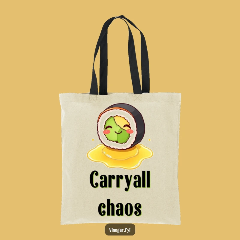 Funny Sushi Slipping Tote Bag - Comical Food Mishap Carry-All